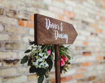 Wedding arrow signs Wedding and reception signpost signs Welcome to our wedding Happily ever after starts here Dancing Bar Photo Booth sign