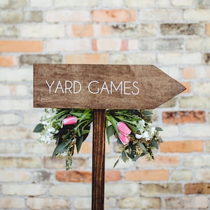 Wedding Yard Games Directional Arrow Sign, Rustic Woodland Wedding Sign, Wood Wedding Arrow, Wedding Wood Sign, Yard Games Sign