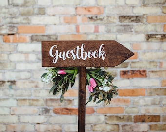 Wedding Guestbook Directional Arrow Sign, Rustic Woodland Wedding Sign, Wood Wedding Arrow, Wedding Wood Sign, Guest book Sign