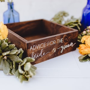 Hochzeitsratschläge für die Braut- und Bräutigambox, Rat gutwünsche Liebesnotizgebete für die Braut und den Bräutigam, rustikale Hochzeitsbox, Advicebox