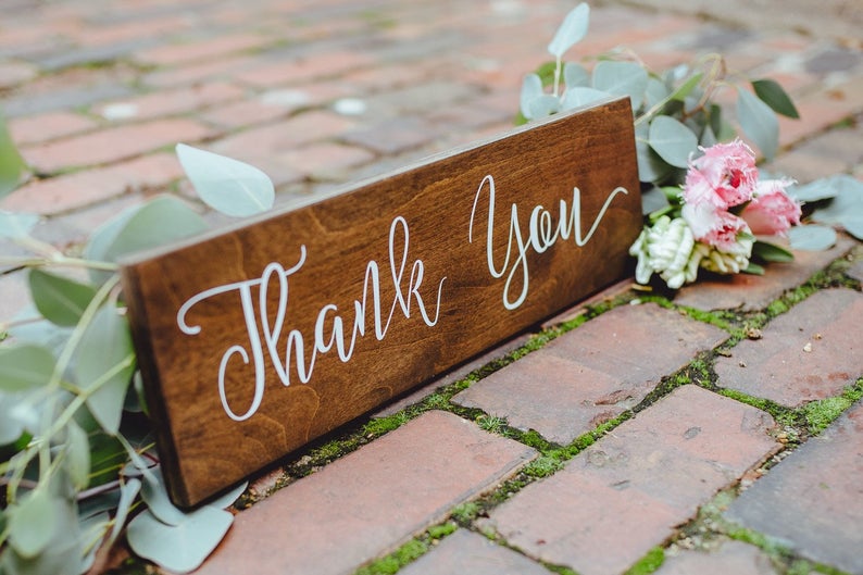 Thank You Rustic Sign, Wedding Woodland Theme Sign, Wedding Wood Sign, Guestbook Table Wedding Sign, Gift Table Thank you Wooden Sign image 1
