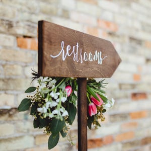 Restrooms Directional Arrow Sign Rustic Woodland Wedding - Etsy