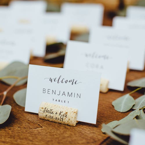 First Names and Date Personalized Wine Cork Place Card Holder Etsy