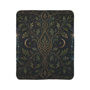 Celtic Moon Vine Fleece Blanket | Botanical Celtic Knot Crescent Moon Fleece