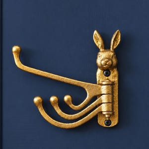 Haken mit Vogel-, Kaninchen- und Hasenmotiv, Mehrfachhaken, Wandhaken in Antikgold-Bronze-Optik