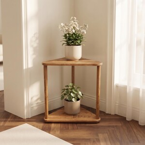 Triangular Solid Wood Side Table, Handmade Corner End Table for Sofa and Reading Chair, Modern Small Space Accent Furniture image 13