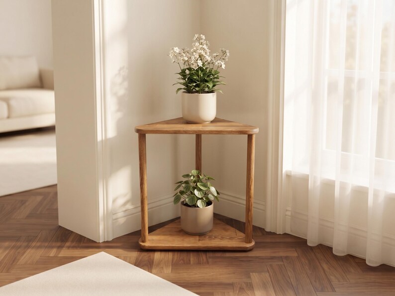 Triangular Solid Wood Side Table, Handmade Corner End Table for Sofa and Reading Chair, Modern Small Space Accent Furniture image 13