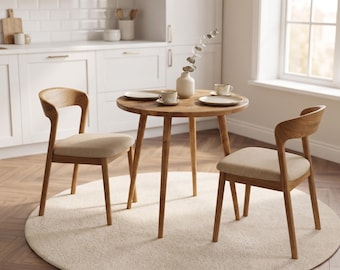 Round Solid Wood Dining Table for 2–4, Handmade Breakfast Nook Table, Modern Scandinavian Kitchen Table for Small Spaces