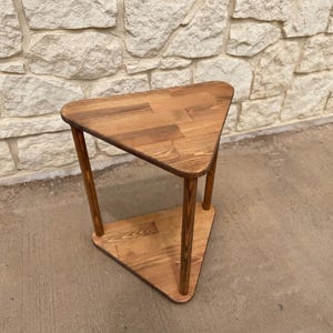 Triangular Solid Wood Side Table, Handmade Corner End Table for Sofa and Reading Chair, Modern Small Space Accent Furniture image 10