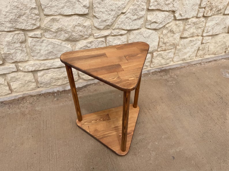 Triangular Solid Wood Side Table, Handmade Corner End Table for Sofa and Reading Chair, Modern Small Space Accent Furniture image 10