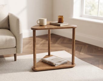 Mesita auxiliar triangular de madera maciza, mesa de esquina hecha a mano para sofá y sillón de lectura, mueble auxiliar moderno para espacios pequeños.