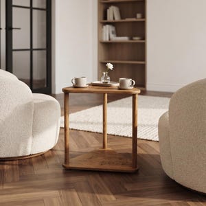 Triangular Solid Wood Side Table, Handmade Corner End Table for Sofa and Reading Chair, Modern Small Space Accent Furniture image 3