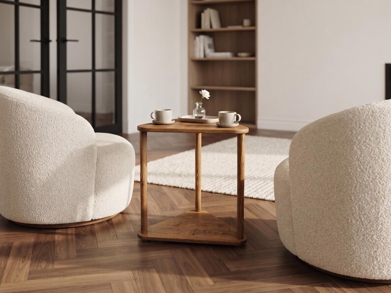 Triangular Solid Wood Side Table, Handmade Corner End Table for Sofa and Reading Chair, Modern Small Space Accent Furniture image 3