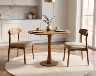 Ovaler Esstisch aus Massivholz mit Sockel, handgefertigter kleiner Küchentisch, Frühstückstisch im Mid-Century-Stil, individueller Café-Tisch für 2–4 Personen