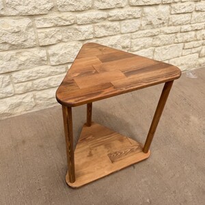Triangular Solid Wood Side Table, Handmade Corner End Table for Sofa and Reading Chair, Modern Small Space Accent Furniture image 2