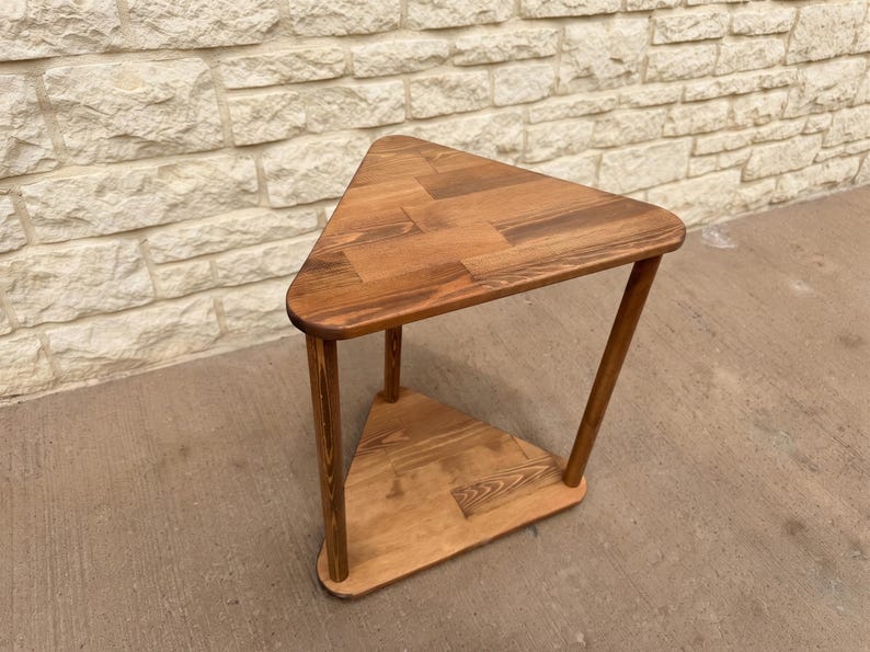 Triangular Solid Wood Side Table, Handmade Corner End Table for Sofa and Reading Chair, Modern Small Space Accent Furniture image 2