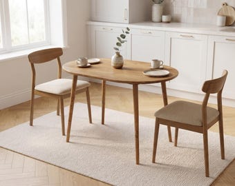 Small Oval Dining Table, Solid Wood Kitchen Table for 2–4, Scandinavian Modern Handmade Table