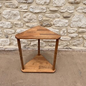 Triangular Solid Wood Side Table, Handmade Corner End Table for Sofa and Reading Chair, Modern Small Space Accent Furniture image 12