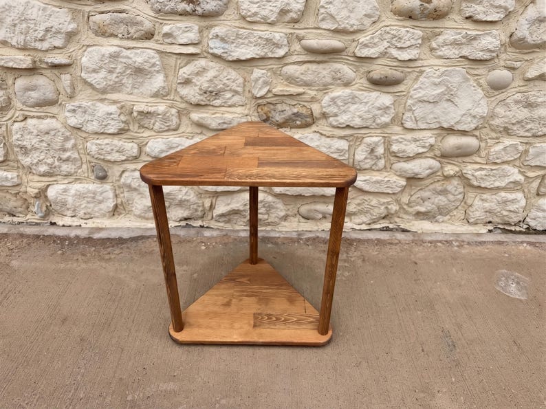 Triangular Solid Wood Side Table, Handmade Corner End Table for Sofa and Reading Chair, Modern Small Space Accent Furniture image 12