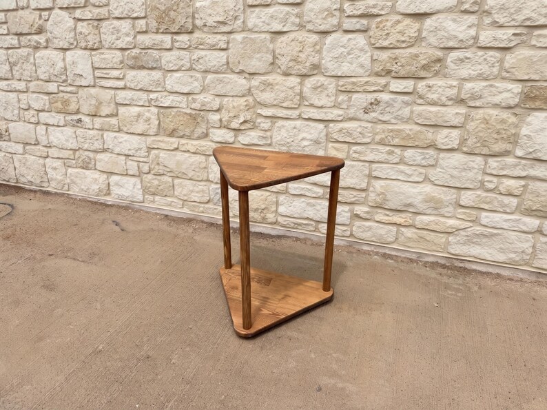 Triangular Solid Wood Side Table, Handmade Corner End Table for Sofa and Reading Chair, Modern Small Space Accent Furniture image 14