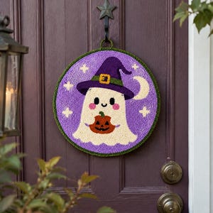 Textured Punch Needle Door Hanger, Handmade Entryway Textile Art, Cozy Front Door Hanging Accent, 20 cm Round Wall Decor