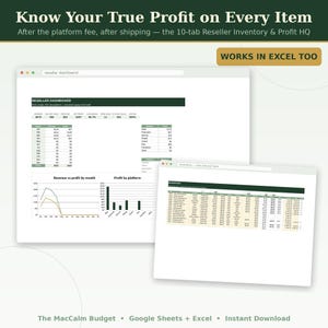 Reseller Spreadsheet Inventory Tracker Google Sheets Excel eBay Poshmark Sales Profit Tracker Reselling Business Template COGS Sourcing