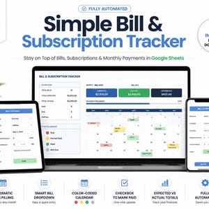 Simple Bill & Subscription Tracker (Google Sheets, Excel) (Digital Download)