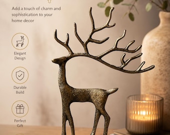 Golden Deer Statue | Rustic Bronze Deer Figurine