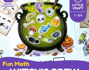Poción de bruja: juego de contar para Halloween | Actividad de clasificación preescolar (PDF)