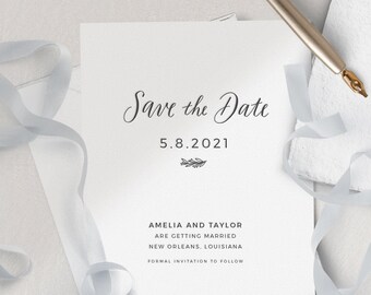 Letterpress Save the Date  |  no photo  |  handmade paper | deckled edge  | custom calligraphy  | traditional wedding | Amelia Suite- Sample