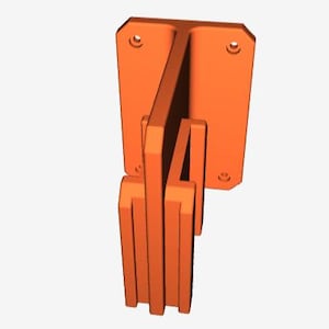 May include: A bright orange, T-shaped mounting bracket featuring a flat rectangular base with four circular screw holes at the corners and a central vertical support structure with two parallel side panels extending outward from the main plate.