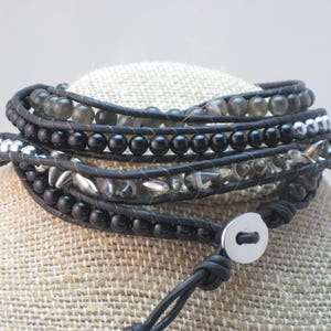 Black Onyx Czech Spike Wrap Bracelet
