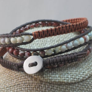 Earth Tones, African Opal,Crazy Mexican Agate Wrap bracelet