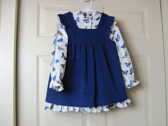 Blue Corduroy Pinafore With Butterfly Dress - Size 4 Toddler - Etsy