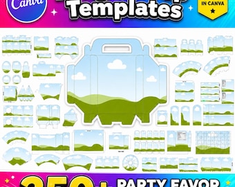 Party Favor Template Bundle, Printable Kids Favors, Capri Sun Label, Chip Bag, Candy Bar Wrap, Rice Krispies Wrap, Gable & Suitcase Box
