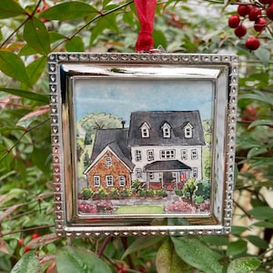 Adorno con retrato de casa pintado a mano