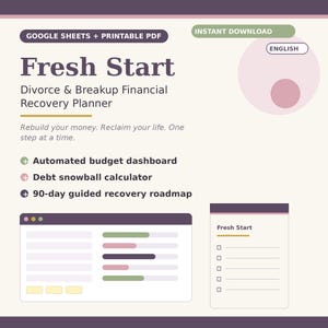 Financieel planner voor scheidingen | Budget voor een frisse start: Google Sheets + PDF-werkboek (digitale download)