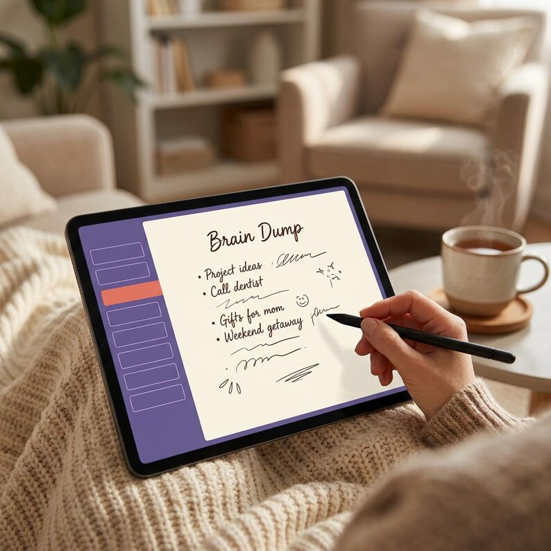 ADHD Digital Planner | Undated GoodNotes Brain Dump | Landscape, Link Tabs (Digital Download) image 9