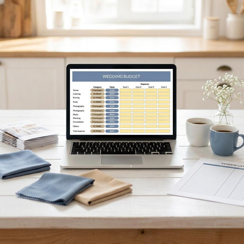 Easy-to-use wedding spreadsheet with automatic calculations. No Excel skills required—simply type your numbers into the yellow cells and let the dashboard do the math. A stress-free financial planning tool for overwhelmed engaged couples.