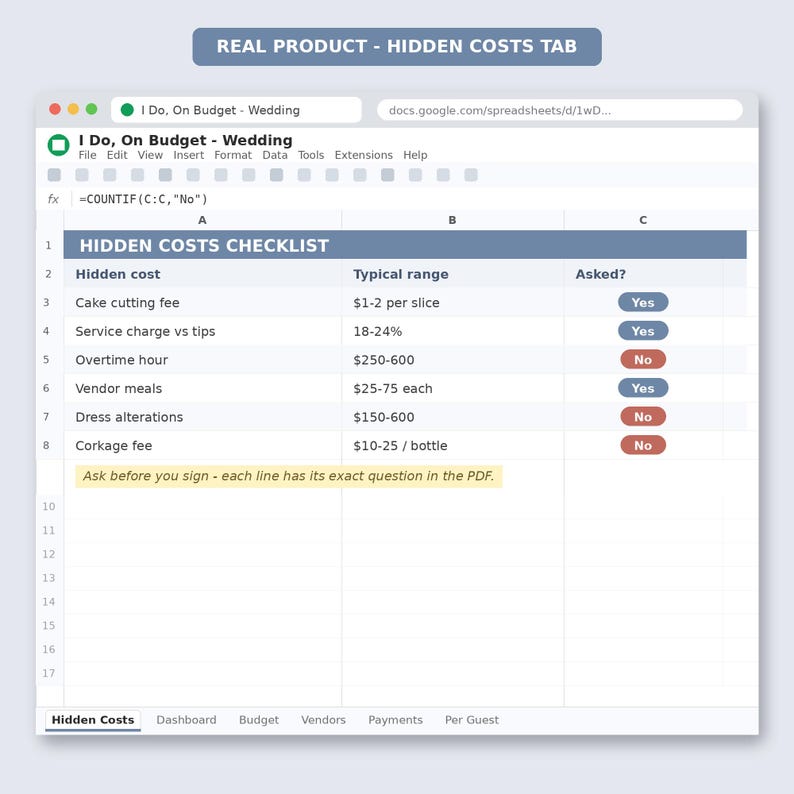 A wedding budget planner designed to help you marry the person, not the debt. Avoid the 10-20% average cost blowout caused by hidden fees. Spend your money intentionally on memories that will last, rather than easily forgotten wedding details.