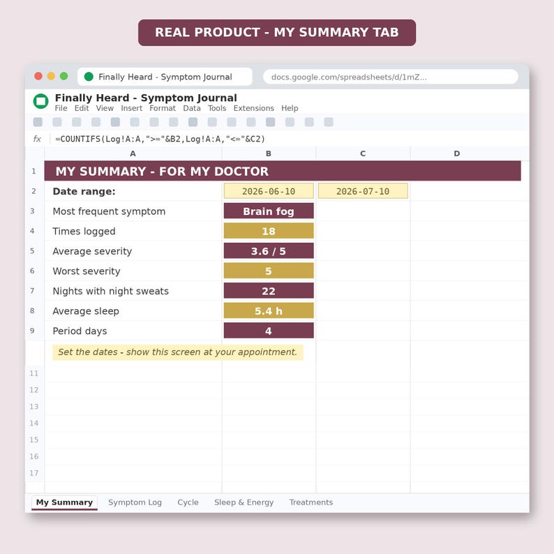Digital menopause tracker compatible with Google Sheets for desktop, laptop, and mobile phones. Easily log your perimenopause symptoms on the go. Instant digital download providing immediate access to your new health and wellness tracking system.