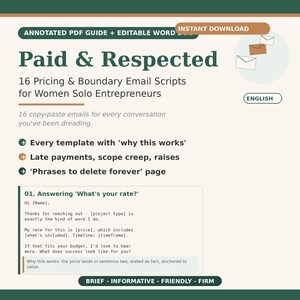 Late payment and overdue invoice email scripts for freelancers. Includes a friendly nudge, a firm second notice, and a final notice with a work pause. Professionally secure your income with fact-based, zero-anger communication templates.