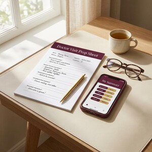 Printable weekly menopause symptom log page. An offline alternative to the Google Sheets tracker. Print and keep this daily health diary on your nightstand to quickly check off hot flashes, sleep disruptions, and mood changes throughout the week.