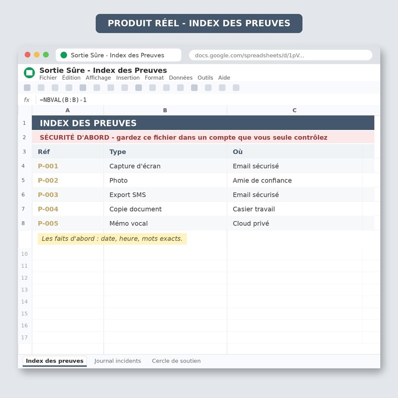 Safety Planner PDF | Evidence Log Spreadsheet (Digital Download) image 8