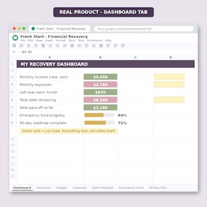Post-divorce financial inventory tracker spreadsheet. Organize joint and solo accounts, assets, debts, and subscriptions. Includes built-in action dropdowns to safely track what to close, transfer, or remove an ex-partner from during financial separation.