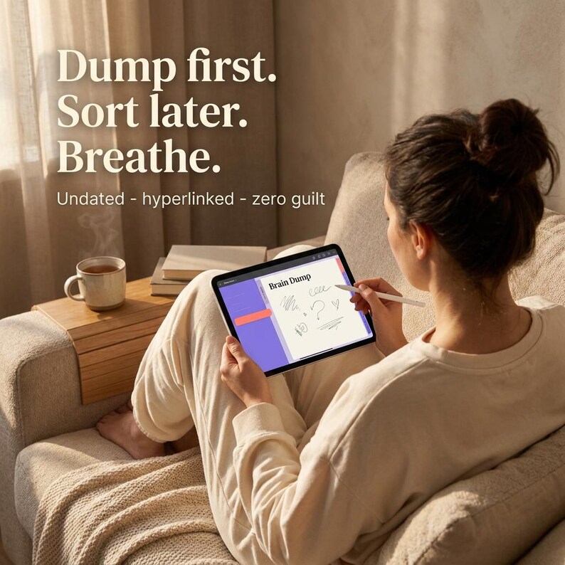 ADHD Digital Planner | Undated GoodNotes Brain Dump | Landscape, Link Tabs (Digital Download) image 4