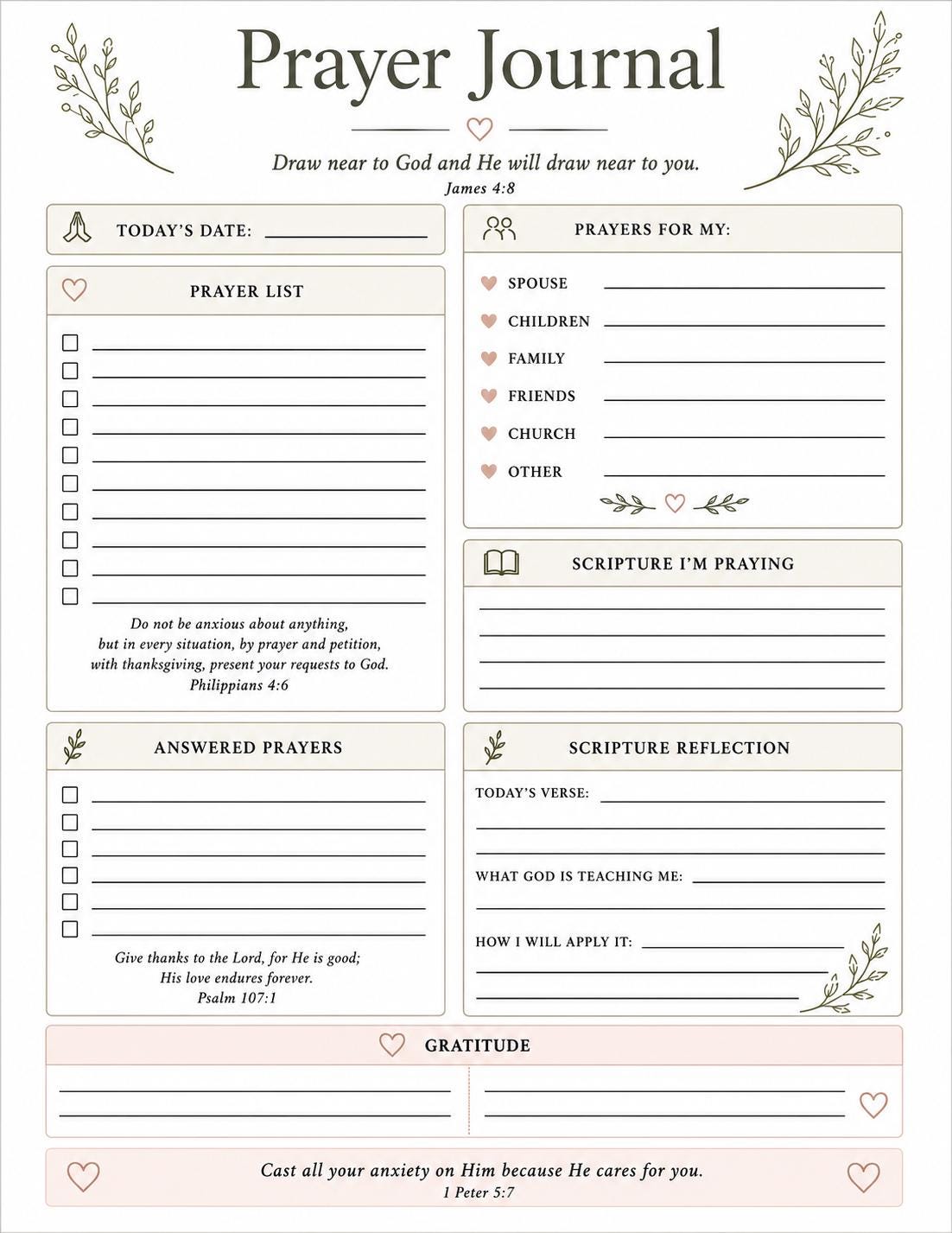 Christian Prayer Journal for Women, Moms Daily Scripture Reflection Tracker (Digital Download)