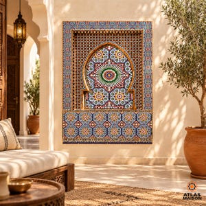 Moroccan Ceramic Tile Mural, Large Zellige Wall Art, Custom Riad Decor