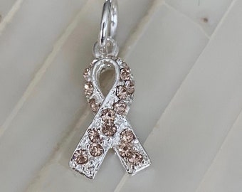 Peach Awareness Ribbon Charm- Uterine Cancer- Endometrial Cancer- Survivor Gift- Fighter Gift- Cancer Awareness- Sterling Silver