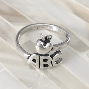Teacher Ring- Teacher Graduation Gift- Sterling Silver- ABC Apple Ring- Teacher Gift- Education Major Grad Gift- Christmas Gfit